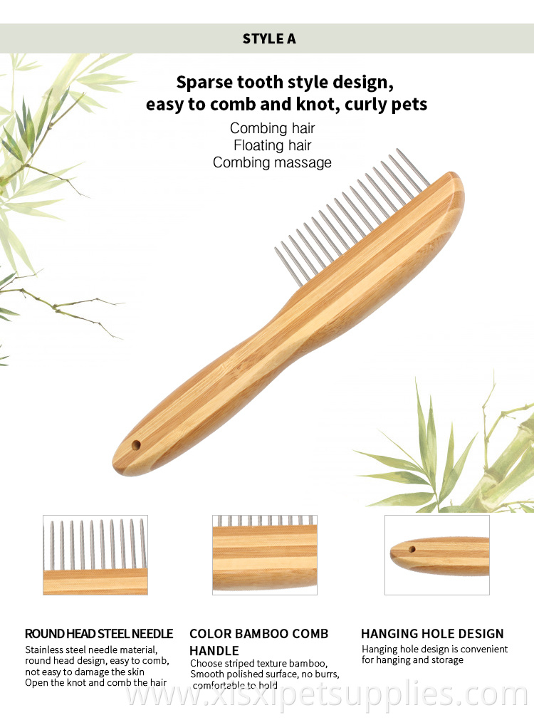 Factory Wholesale Bamboo Wooden Handle Cat Flea Comb Pet Dog Hair Grooming Comb